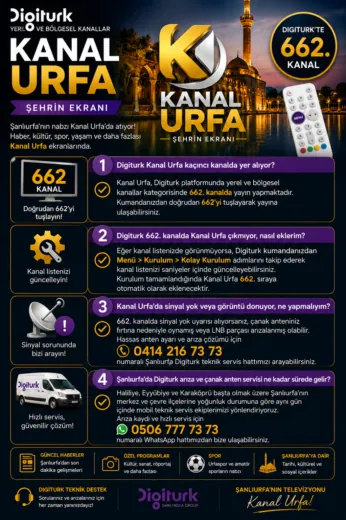 Digiturk Kanal Urfa 662 kanal kurulumu, sinyal yok çözümü ve Şanlıurfa çanak anten teknik servis görseli