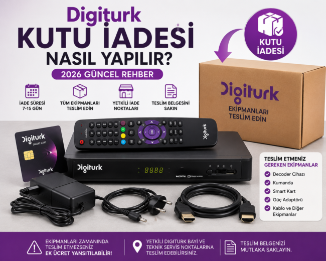 Digiturk kutu iadesi için decoder cihazı, kumanda, smart kart ve adaptör ekipmanları
