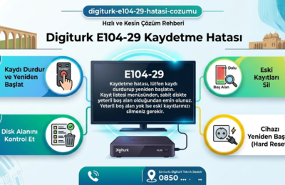 Digiturk E104-29 kaydetme hatası çözümü için adım adım infografik rehberi.