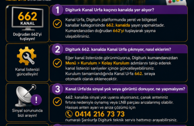 Digiturk Kanal Urfa 662 kanal kurulumu, sinyal yok çözümü ve Şanlıurfa çanak anten teknik servis görseli