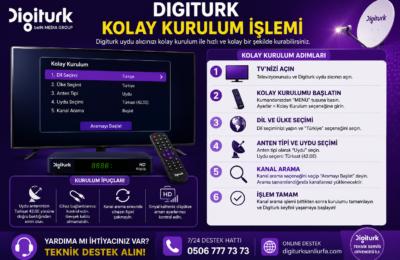 Digiturk kolay kurulum ve yeni yazılım arama menüsü adımları.
